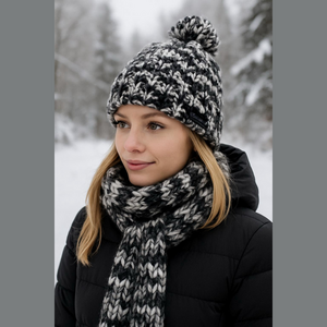 NWOT Columbia Black Grey & White Winter Fleece Lined Pom Pom Hat